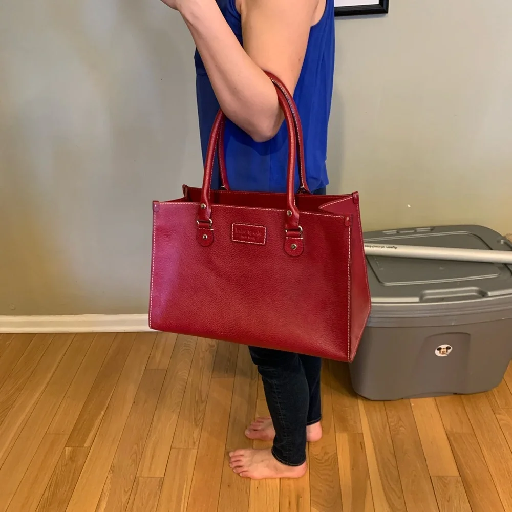 kate spade Red Leather Tote with Gold Hardware